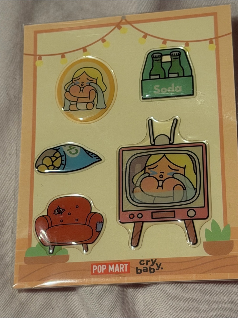 Pop Mart Cry Baby Sticker Pack - Yellow & Pink Accents